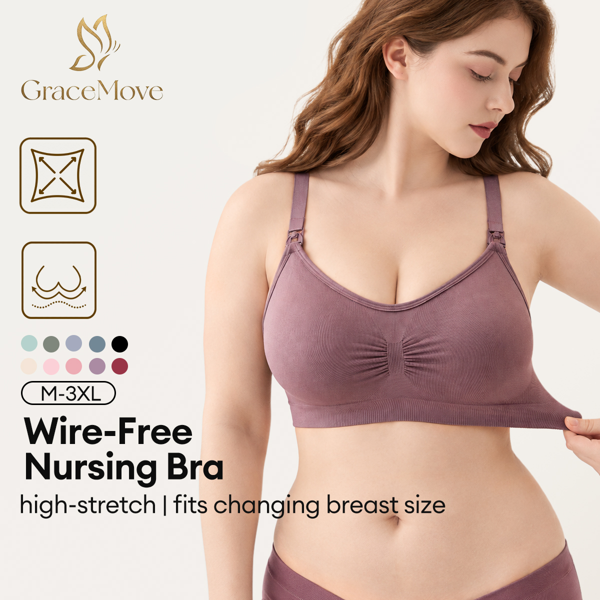 Wire-free nursing bra in mauve