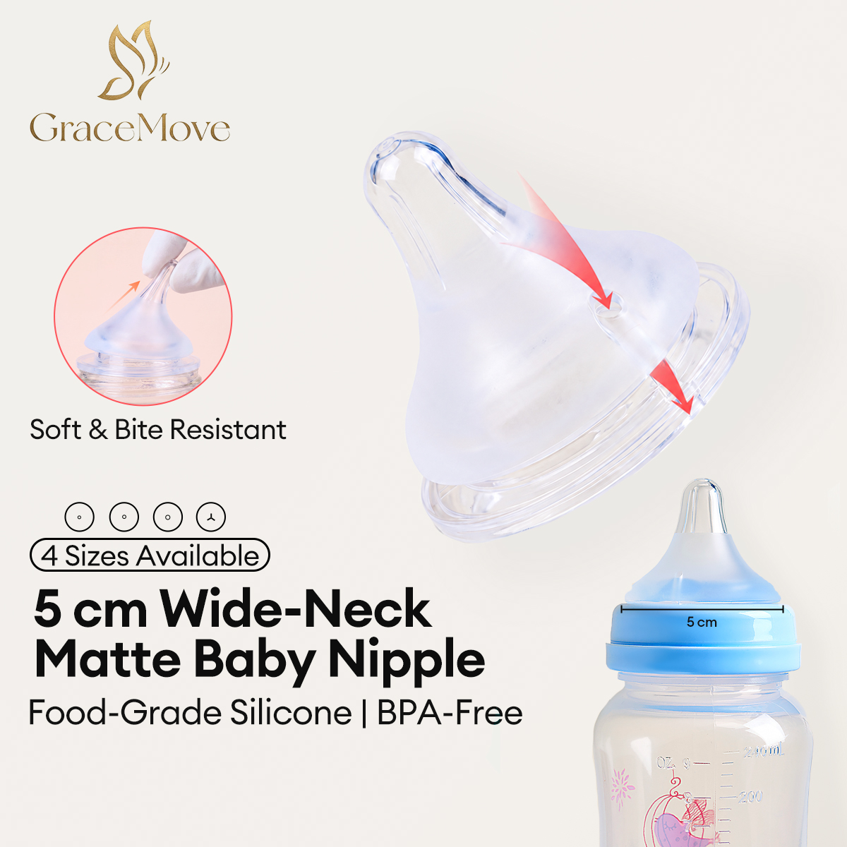 Clear 5 cm wide-neck baby bottle nipple
