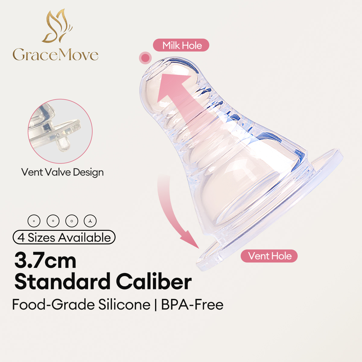 Standard-caliber baby bottle nipple